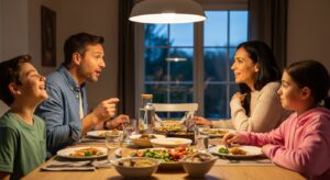 Family enjoying dinner together without phones