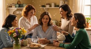 Mom with supportive friends