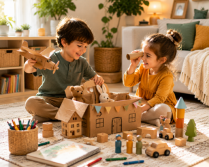 Children using imagination during unstructured play at home